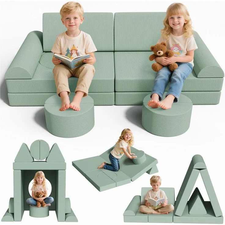 TLGREEN Kindersofa 15-teiliges modulares Kinderspielsofa aus Schaumstoff, abnehmbarer waschbarer Bezug, kinderfreundlich ohne scharfe Kanten, kreative Kuschelecke für Kinderzimmer & Kindergarten – Bild 1