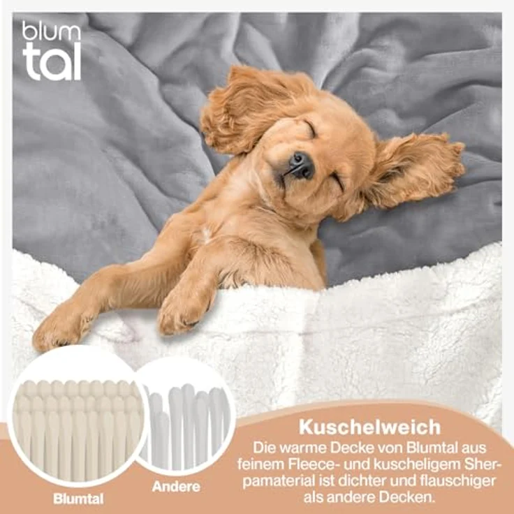 Blumtal Premium Sherpa Kuscheldecke 220x240 cm - warme Decke Oeko-TEX® zertifizierte Dicke Sofadecke, Tagesdecke oder Wohnzimmerdecke, Grau – Bild 5
