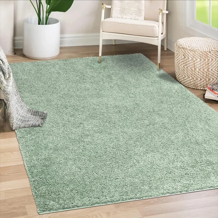 Teppich Wohnzimmer Hochflor Shaggy - 200x290cm - Pastell Grün Einfarbig Uni Flauschig Modern Boho Deko Teppiche Weich Schlafzimmer – Bild 1