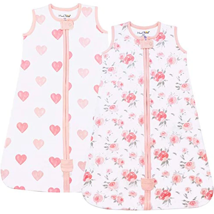 Mama Cheetah Baby Wearable Blanket, 0.5 TOG Organic Cotton Sleep Bag, Swaddle Transition Sleeping Sack with 2-Way Zipper, Small (0-6 Month), Roses/Hearts – Bild 1