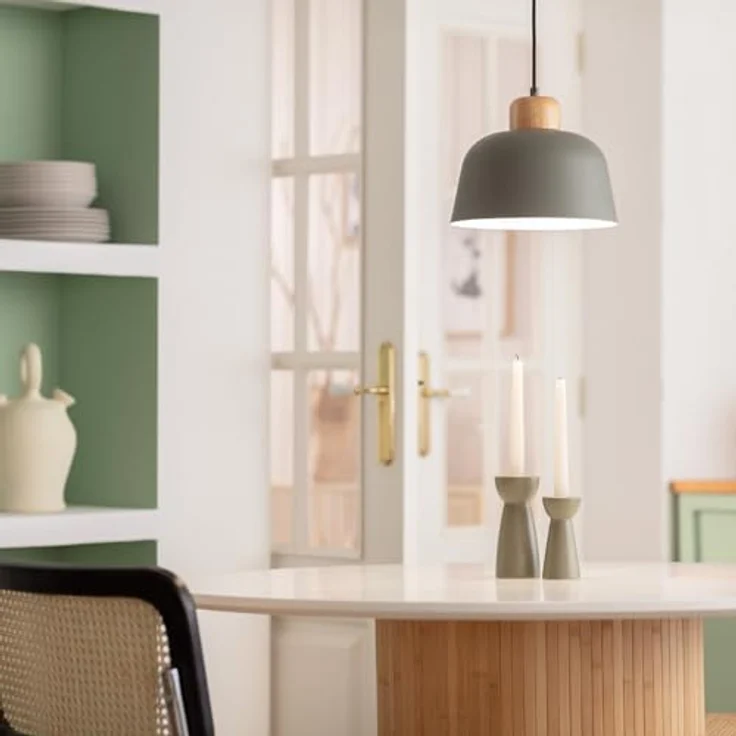 LEDKIA LIGHTING Wawak, Hängeleuchte aus Metall und Holz, Gängige E27-LED-Optionen, Celadongrün, ideal für Wohnzimmer, Küche und Schlafzimmer – Bild 4