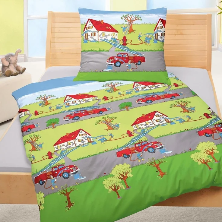 BIERBAUM Kinderbettwäsche Feuerwehr 80 x 80 cm 135 x 200 cm – Bild 5