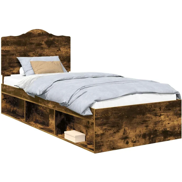 vidaXL Bettrahmen Geräucherte Eiche 75 x 190 cm Massives Kiefernholz 3413375 – Bild 1