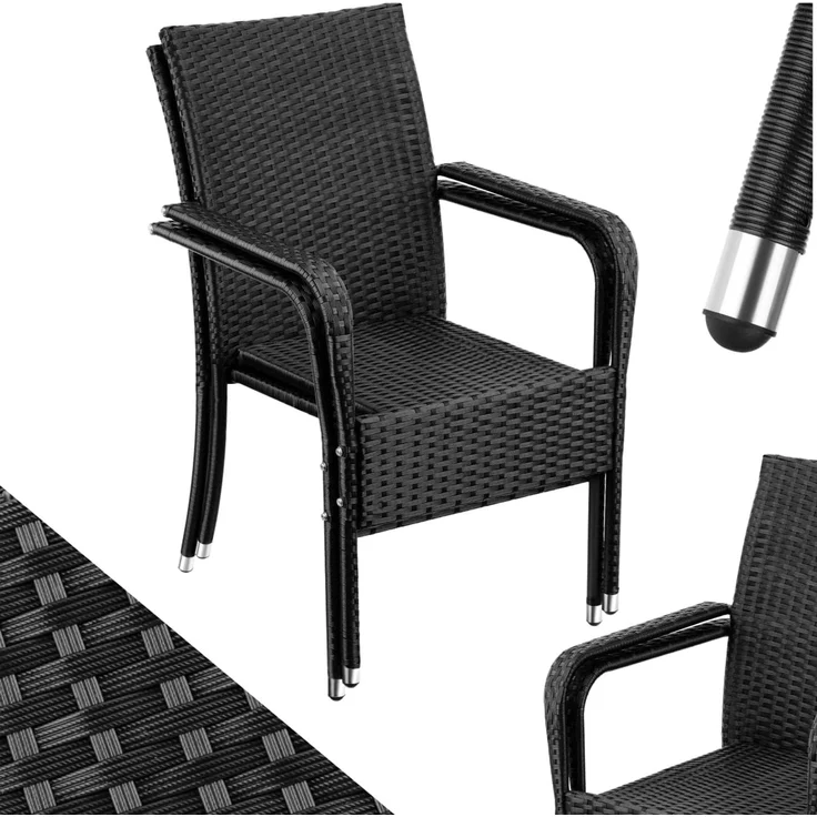 tectake Rattanstuhl Gartenstuhl Girona, stapelbar, Belastbarkeit 120 kg, 58 x 67 x 90 cm (Set, 2 St), Pulverbeschichtetes Stahlgestell für enorme Stabilität – Bild 1