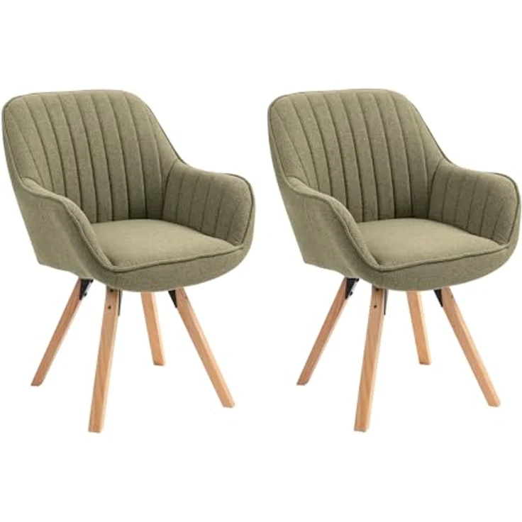 MEUBLE COSY Esszimmerstühle Drehbar 2er Set Küchenstuhl Polsterstuhl Drehstuhl mit Armlehne Sessel Schminkstuhl aus Stoff Massivholzbeine für Esszimmer Wohnzimmer Arbeitszimmer, Grün – Bild 2
