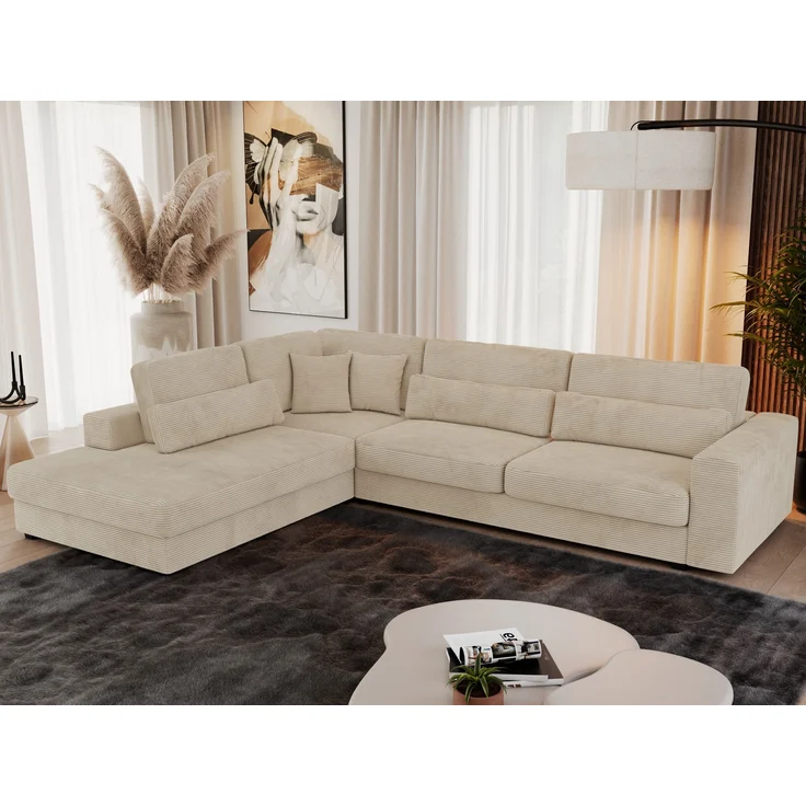 Freistehendes Ecksofa mit lose Kissen, L-form - SAVONA - links - Beige Cord – Bild 3