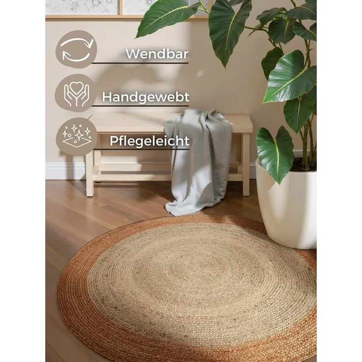 HANSE Home Teppich Jutta Juteteppich, rund, Höhe: 9 mm, 100% Jutefaser, Natur, Wohnzimmer, Esszimmer, Flur, Boho, Skandi – Bild 2