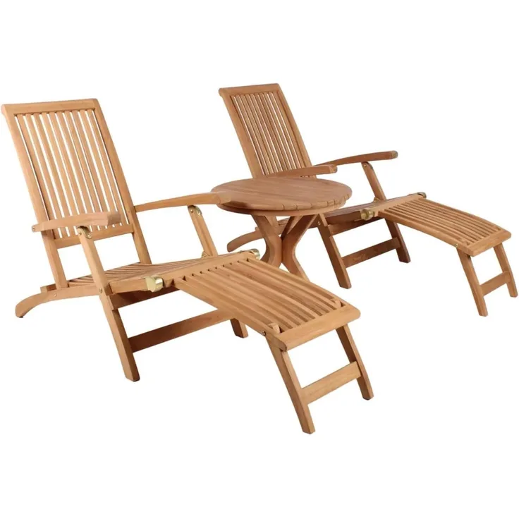 Deckchair Yacht Teak und Tisch Burton Teak-KOMPLETTSET
