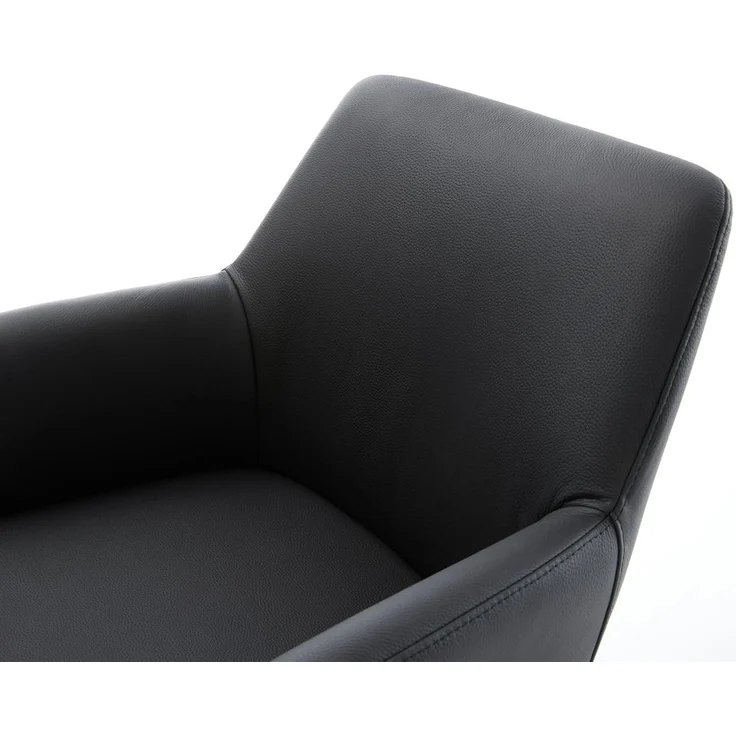 Drehstuhl Xana-Flex mit Armlehnen Echt-Leder Schwarz Kreuzgestell breit Effektfinish Titan 360° drehbar Taschenfederkern – Bild 6