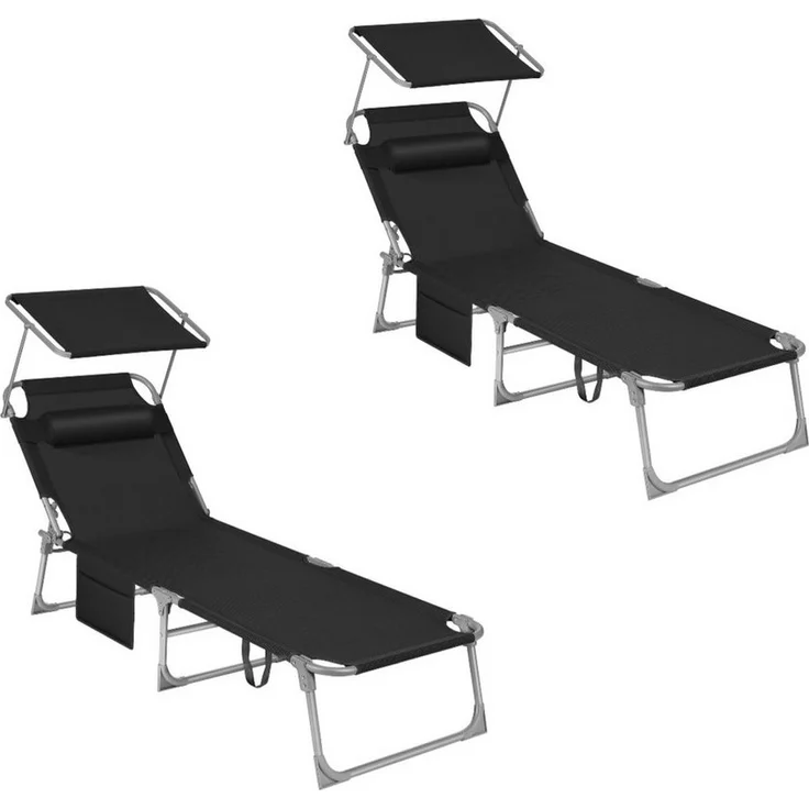Songmics Gartenliege klappbar, mit Kopfstütze und verstellbarer Rückenlehne, 2x Sonnenliege, mit Seitentasche, Schwarz, 53 x 193 x 29 cm – Bild 5