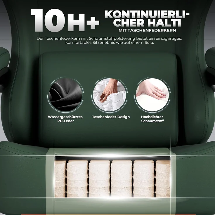 GTPLAYER Gaming-Stuhl Atmungsaktiver Bürostuhl, ergonomisch Hochwertiger - Stoff/Kunstleder, 160° Verstellbare Rückenlehne und ausziehbare Fußstütze – Bild 5