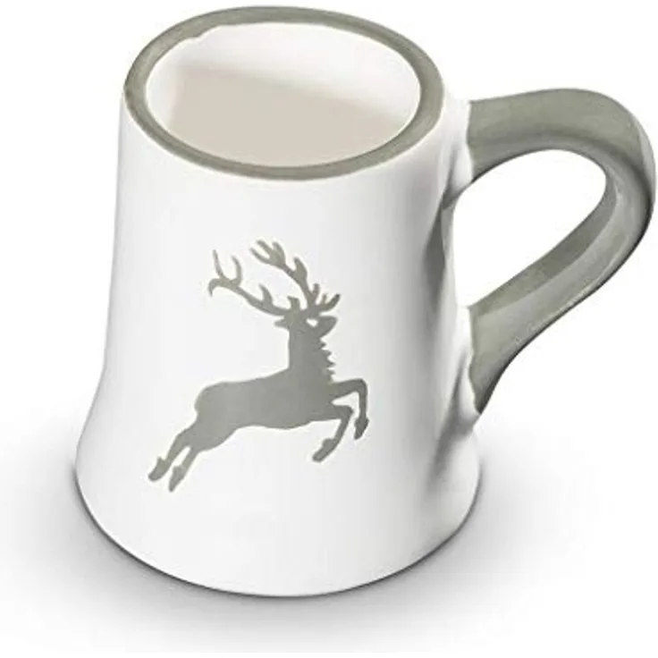 Grauer Hirsch, Stamperl (Höhe 5,5cm) - Gmundner Keramik Becher - Mikrowelle geeignet, Spülmaschinenfest