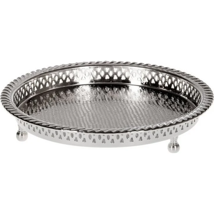 Marrakesch Orient & Mediterran Interior Dekotablett Orientalisches Tablett Silber Mahra 32cm (1 St), Handarbeit – Bild 1
