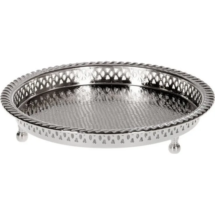 Marrakesch Orient & Mediterran Interior Dekotablett Orientalisches Tablett Silber Mahra 32cm (1 St), Handarbeit