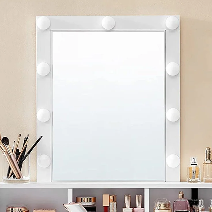Vasagle Schminktisch mit LED-Beleuchtung und Spiegel, Holz weiß, 145 x 80 x 40 cm – Bild 3