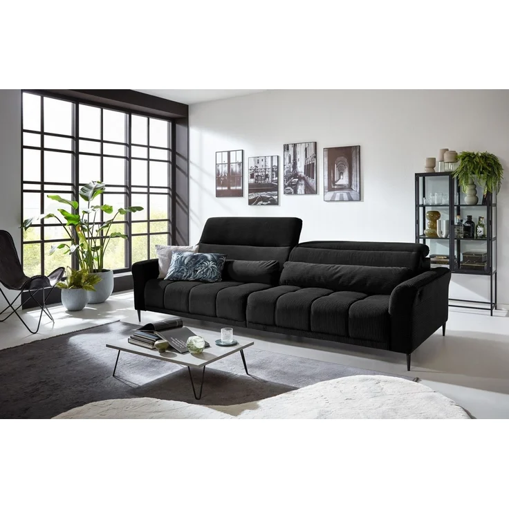 Iwaniccy Big-Sofa 2x elektr. Verstellung, 2 Kissen, Cord schwarz - 280 x 108 x 118 cm (BxHxT) – Bild 1