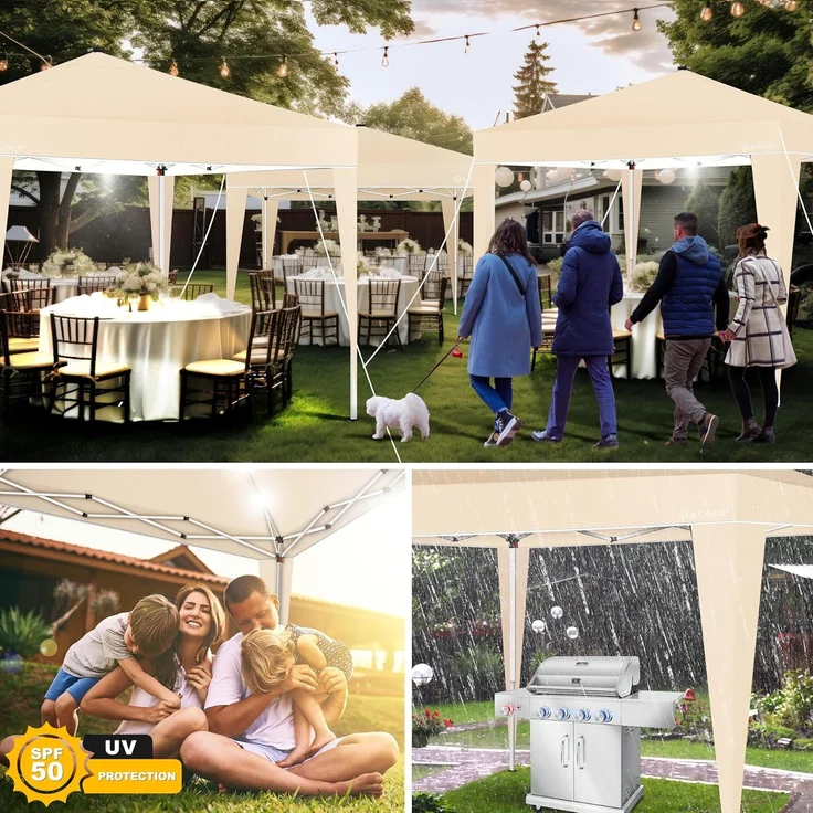 KESSER® Faltpavillon mit Tasche und Beleuchtung, wasserdicht und UV-Schutz 50+, Metall / Polyester beige, 300x300 cm – Bild 6