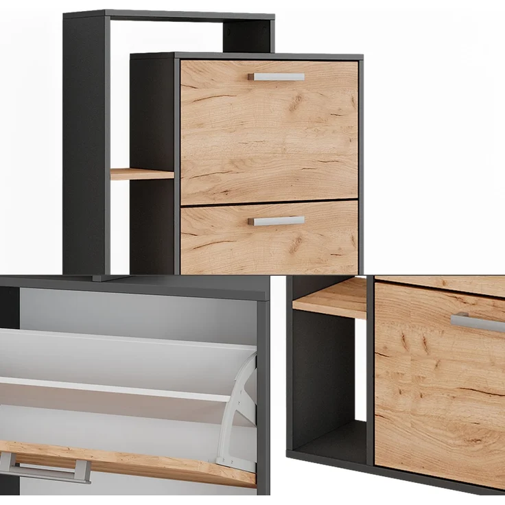 Schuhkipper Orlando Goldkraft Eiche/Anthrazit 80 x 166.1 cm mit 4 Fächern Vicco – Bild 5