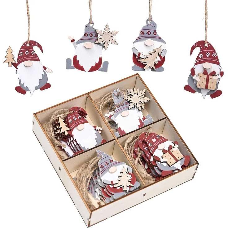 Valery Madelyn Holz Weihnachtsanhänger 24 Stück 6cm rot-weiß.handbemalt – Bild 1