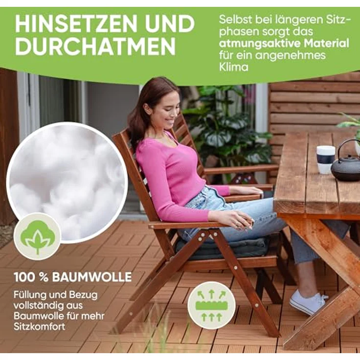 Gräfenstayn Sitzkissen 4er Set 40x40 cm mit 8 cm Polsterung aus 100 % Baumwolle -, robustes Sitzkissen für Indoor & Outdoor, bequemes Bodenkissen – Bild 4