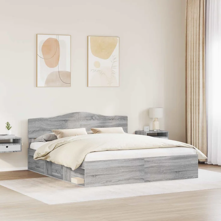 vidaXL Bettrahmen Graues Sonoma 180 x 200 cm Massives Kiefernholz 3412867 – Bild 2