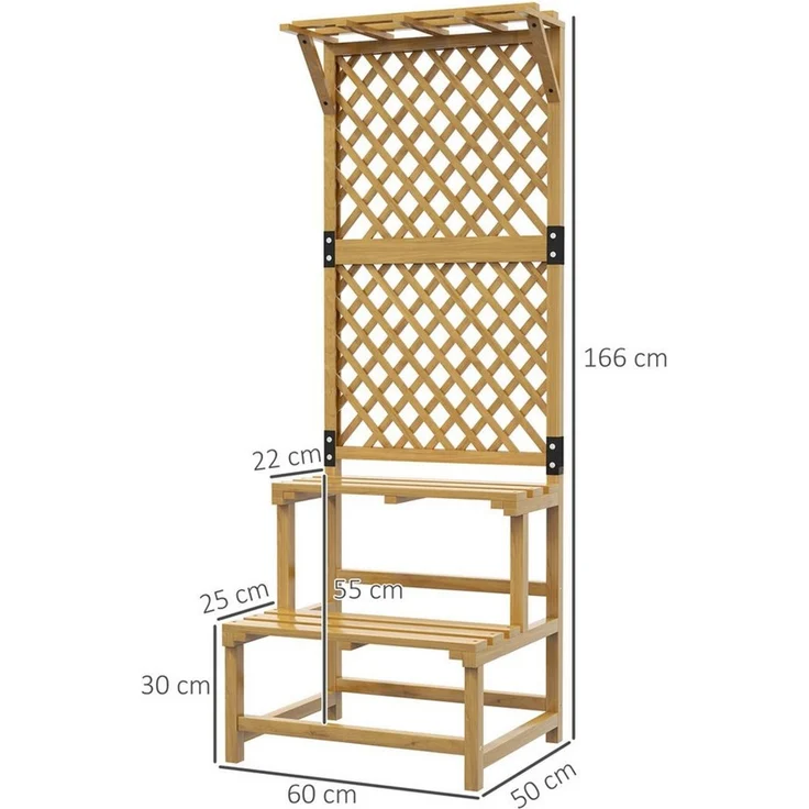 Outsunny Pflanzentreppe Pflanzenständer mit 2 Etagen, Spalier, Dach, Blumenständer (Blumenregal, 1 St, Pflanzenregal), für Garten, Balkon, Gelb – Bild 2