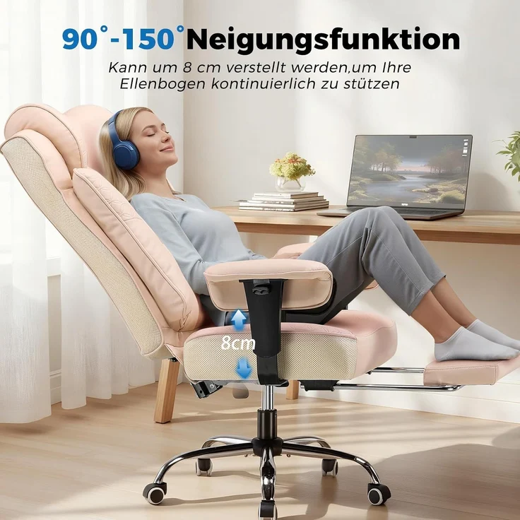 GTPLAYER Bürostuhl, Ergonomischer Gaming Stuhl mit Fußstütze Chefsessel bis 200kg, PU-Leder Schreibtischstuhl mit Taschenfeder-Kissen und Lendenwirbelstütze, Höhenverstellbar Home Office Stuhl – Bild 7