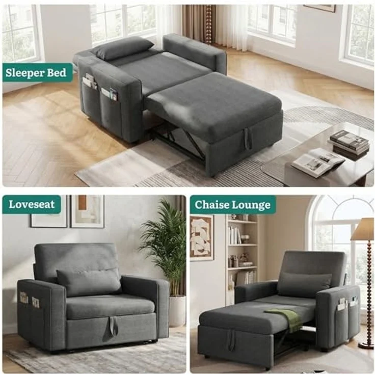 YITAHOME Schlafsessel mit Bettfunktion 192×88 cm, 3-in-1 Ausziehbares Schlafsofa, Verstellbares Einzelsessel mit Kissen und Seitentasche, Sofa mit Schlaffunktion für Wohnzimmer Wohnung, Hellgrau – Bild 4