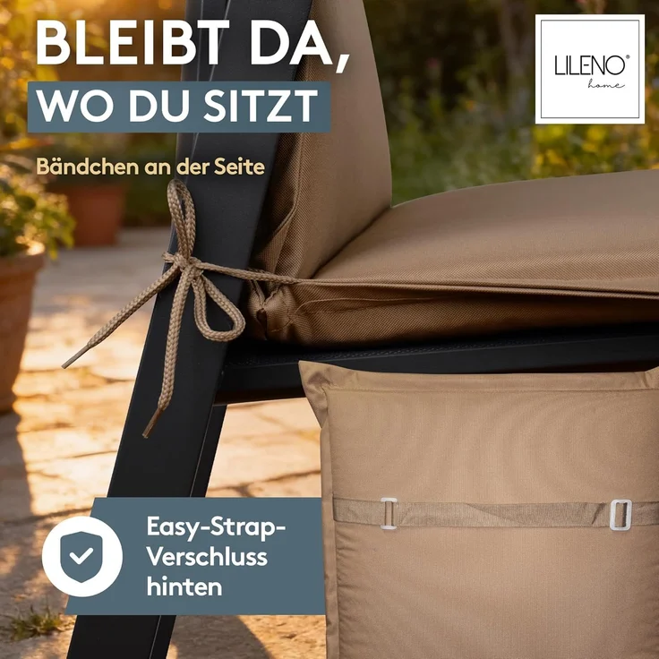 LILENO HOME Gartenstuhl Auflagen [1er Set - Hochlehner] in Taupe - bequeme Liegen als Sitzauflagen für Gartenmöbel - Stuhlkissen für Gartenstühle und Klappstühle MIA – Bild 4