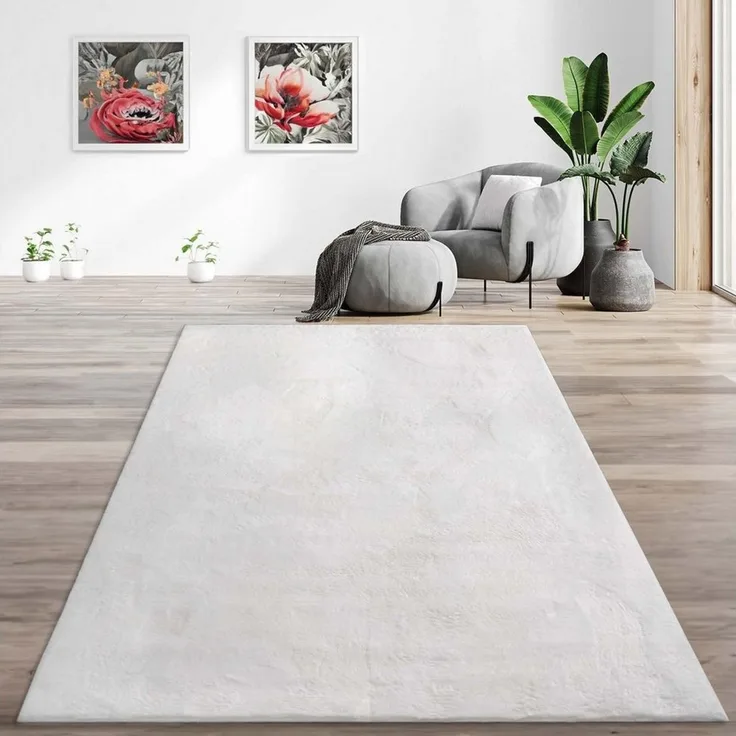 TaraCarpet Teppich Hasenfell Bora Soft, oval, Höhe: 14 mm, Hasenfell weiß Wohnzimmer Schlafzimmer Esszimmer 120X170 oval