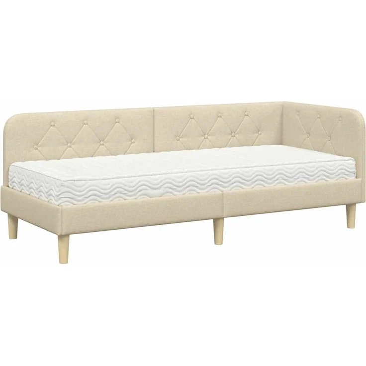 vidaXL Eckbettgestell mit Matratze Creme 80 x 200 cm Stoff 3394107 – Bild 1