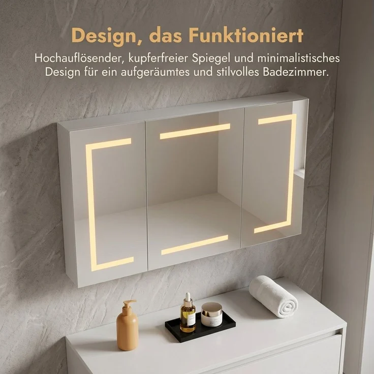 PXloue Badezimmerspiegelschrank mit licht Spiegelschrank bad mit beleuchtung (Einstellung der warmen und kalten Farbtemperatur 3000/4500/6400K) inkl. LED-Beleuchtung, Stecker, Touchschalter, Beschlagfrei – Bild 4