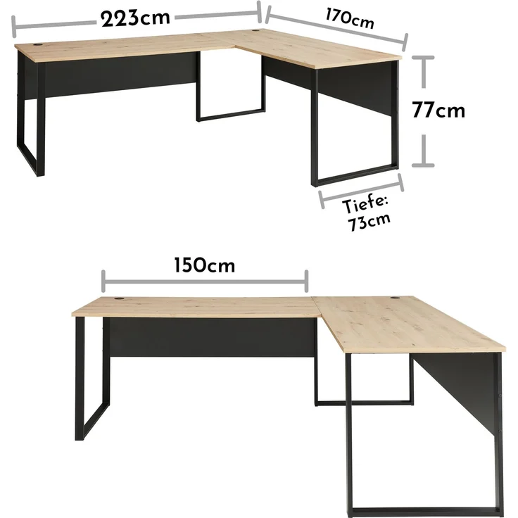 Eckschreibtisch >Memphis< in Artisan Eiche Dekor / schwarz - 223x77x170 (BxHxT) – Bild 4