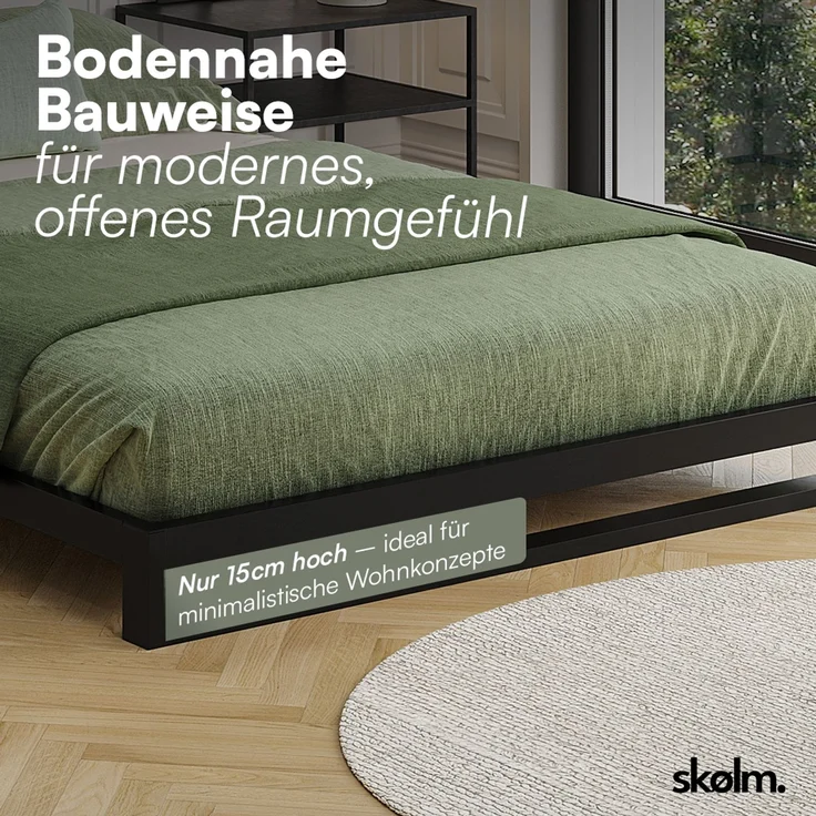 skølm 'Vidar' Bett 140x200 cm, Metall, schwarz, Höhe 15 cm hoch, Doppelbett mit Lattenrost – Bild 5