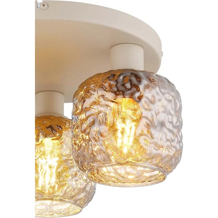 Deckenleuchte, beige, Rauchglas, Dellenstruktur, D 37 cm – Bild 7