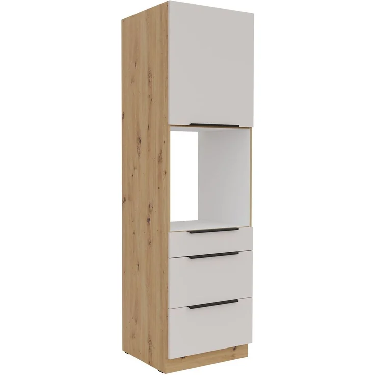 Küchen Hochschrank 60 cm SOLANO Kaschmir beige + Eiche Artisan matt Küchenzeile Küchenblock Küche – Bild 1