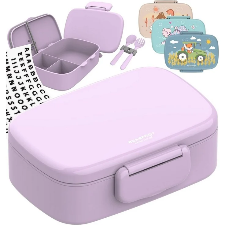 BEARFOOT Lunchbox Brotdose Kinder mit Fächern, leicht & auslaufsicher - lila, Kindergarten und Schule - Mädchen und Jungen, Vesperbox, Snackbox – Bild 1