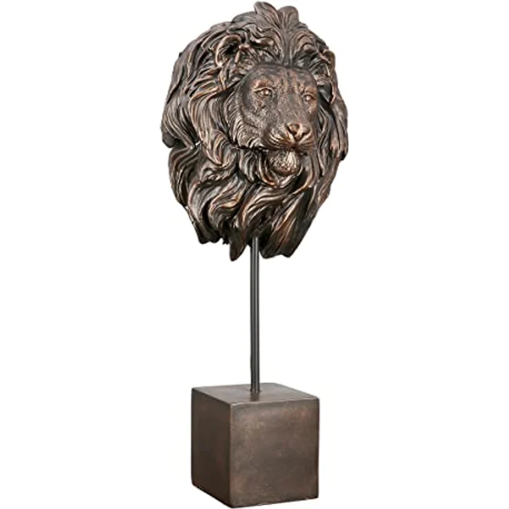 Casablanca Deko Figur Skulptur Löwe Kopf auf Sockel XL - 3D Tierkopf Statue aus Kunstharz - Farbe: Bronze Höhe 51 cm – Bild 1