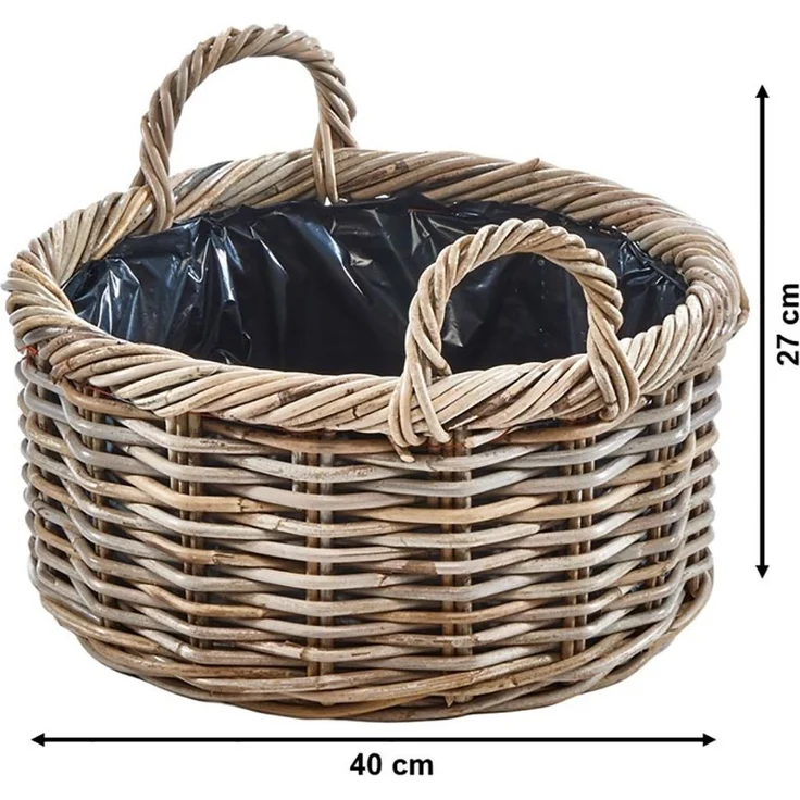 Kobolo Pflanzkübel Übertopf Pflanzkorb Pflanzschale rund aus Rattan mit Folie (Vorteils-Set 1 Stück, 1 St, 1 Stück), Blumenkorb Flechtkorb Holzkorb Durchmesser 40 cm – Bild 2