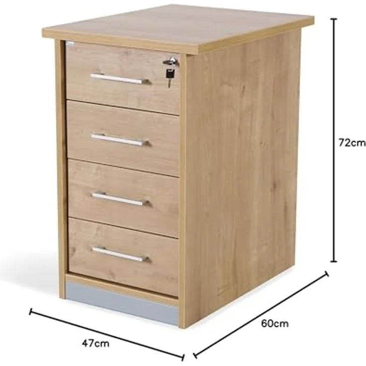 Rocada | Büroschrank | 47 x 60 x 72 cm | Kommode aus Holz mit Schloss | Beistellschrank für Büro mit 4 Schubladen | Eiche – Bild 3