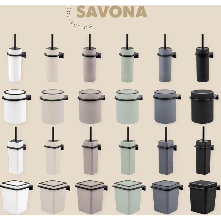 2tlg. Bad-Set SAVONA Softtouch inkl. Wandhalterung, Kosmetikeimer 6 Liter und WC-Garnitur, eckig - schwarz – Bild 8