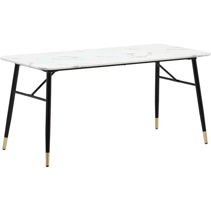 Esstisch 120x60x76cm Marmor-Optik Weiß Metallbeine Modern Rechteckig