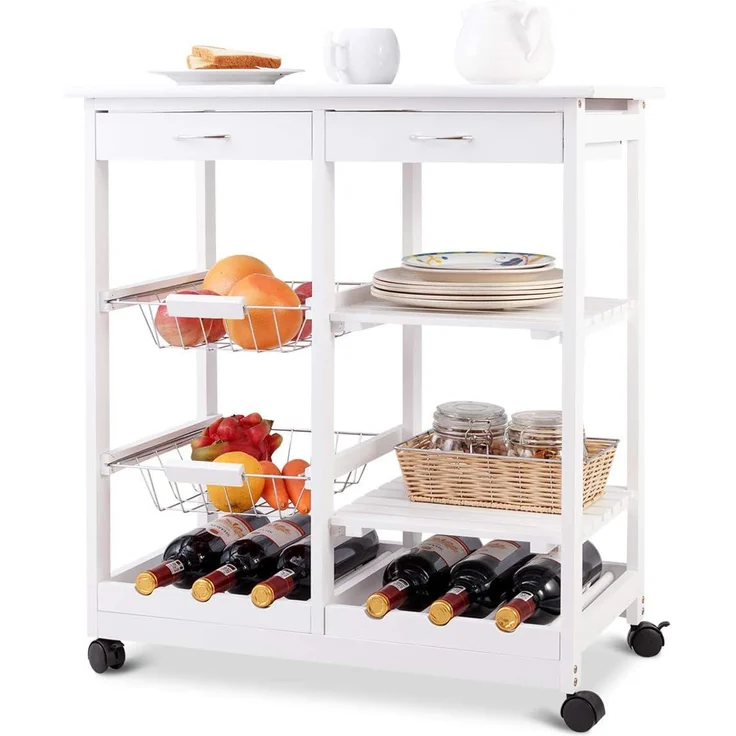 COSTWAY Kuechenwagen Servierwagen Trolley Beistellwagen Kuechenregal Rollwagen Holz Farbwahl – Bild 1