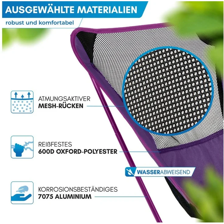 Nordmut Campingstuhl faltbar ultraleicht, klappbar leicht, Camping Outdoor, Angeln (Spar-Set, 1 St), kleines Packmaß, 140 kg belastbar, Aluminium, bequem, Trekking, Strand – Bild 3