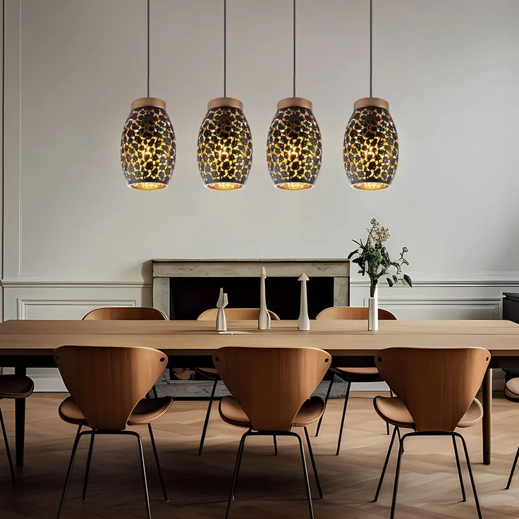 Pendelleuchte, 4 flammig, orientalisch, gold, H 120cm