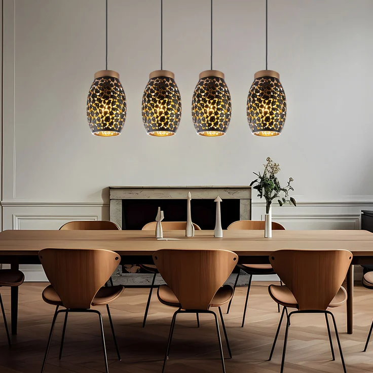 Pendelleuchte, 4 flammig, orientalisch, gold, H 120cm – Bild 1