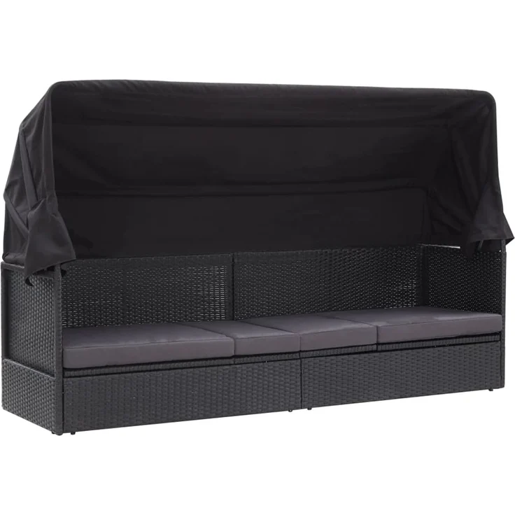 vidaXL Outdoor-Sofabett mit Dach Poly-Rattan Schwarz 46092 – Bild 1