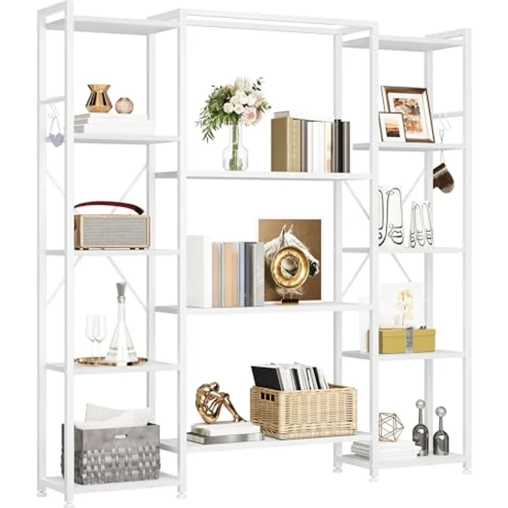 YITAHOME Industrielles Bücherregal 73 cm breit, Stehend Offen Aus Holz Und Metallrahmen Mit 13 Regalen, Präsentationsregal Für Wohnzimmer, Heimbüro, Reinweiß – Bild 7