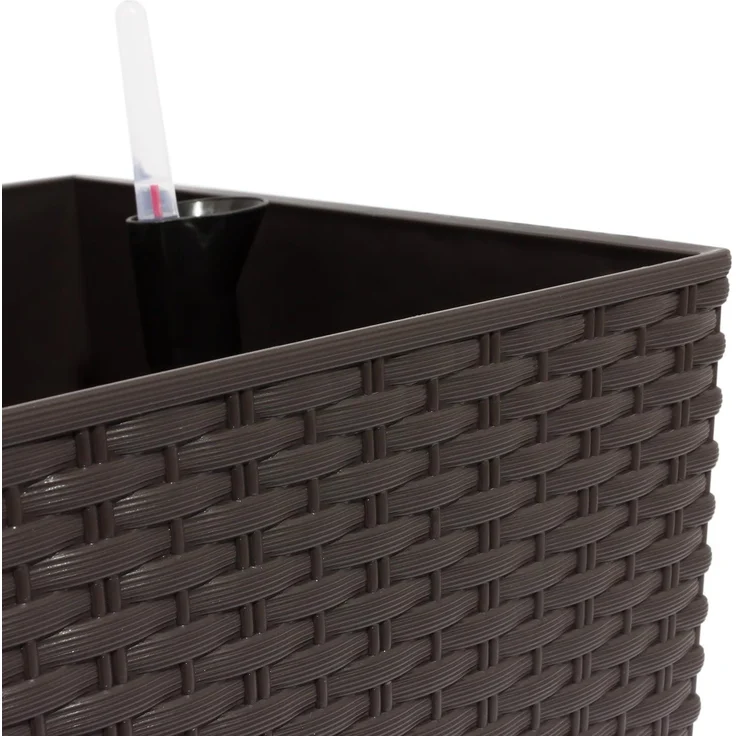 Prosperplast Blumenkasten Balkonkasten Rattan Optik Pflanzkasten Bewässerung Wasseranzeiger 30 Liter Braun – Bild 5