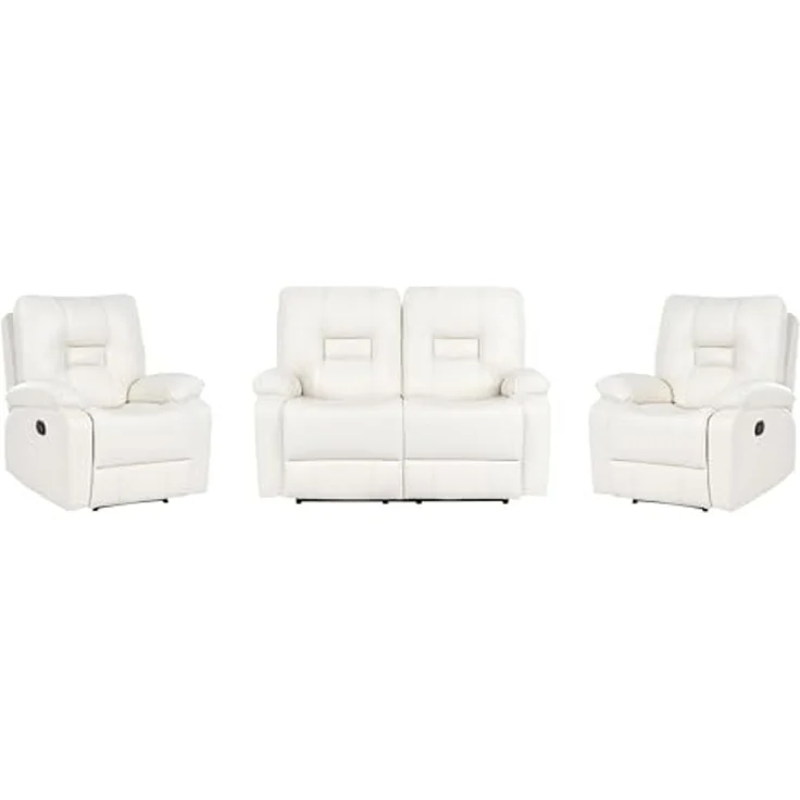 Sofa Set manuell verstellbar 4-Sitzer BERGEN Kunstleder Weiß – Bild 4